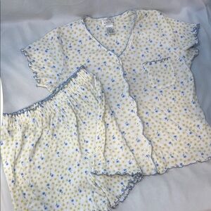 Vintage Earth Angels Floral Pajama Set, ruffled hems, sz Med &Small, *READ